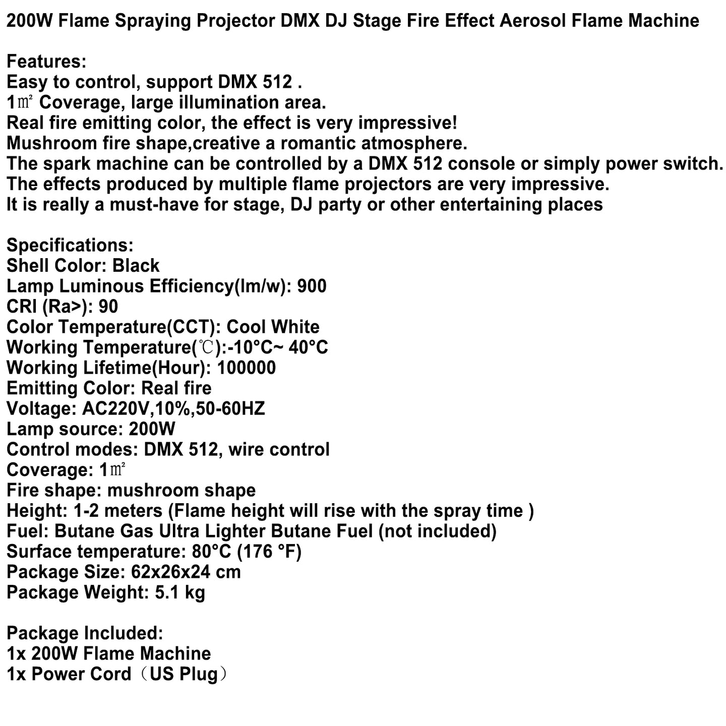 200W Flame Spraying Projector DMX DJ Stage Fire Effect Aerosol Flame Machine