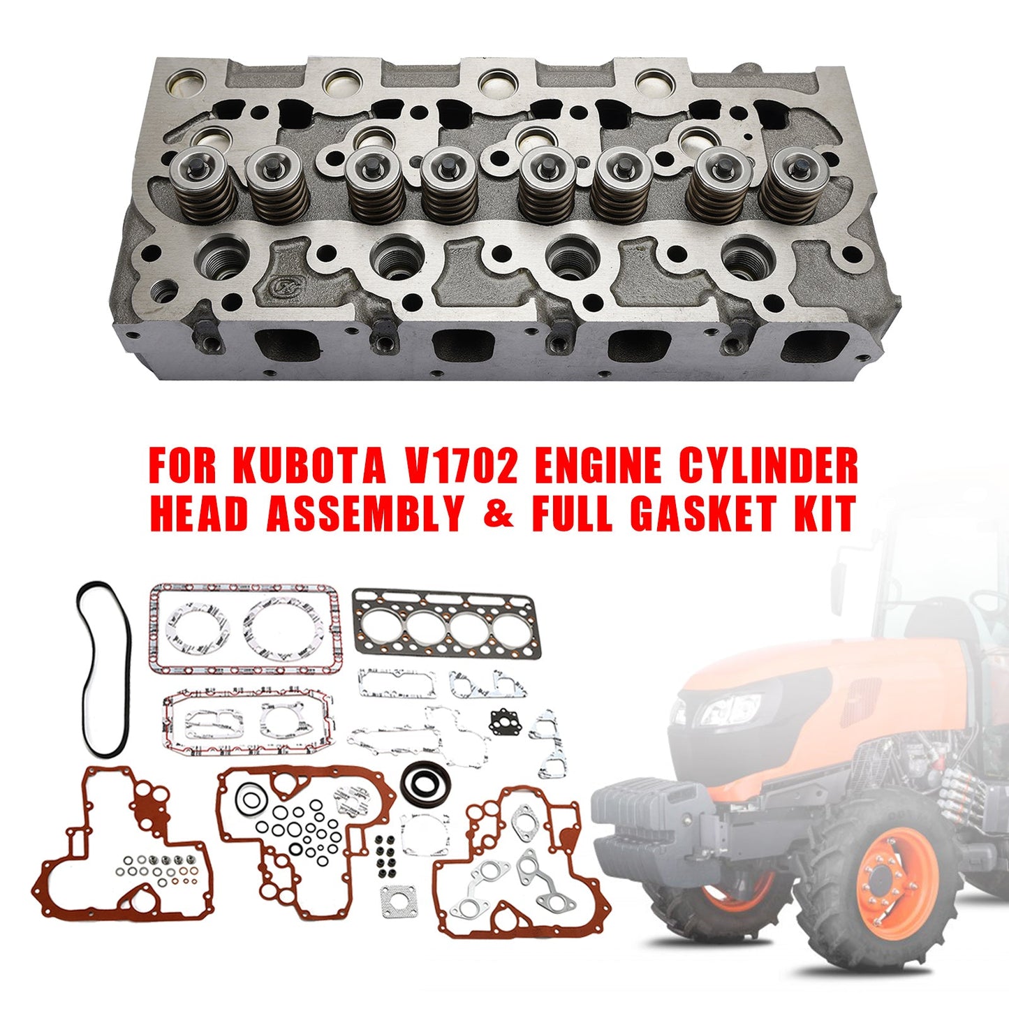 Complete Cylinder Head with Gasket Kit for Kubota V1702 V1702B Engine Bobcat 733 743 Loader
