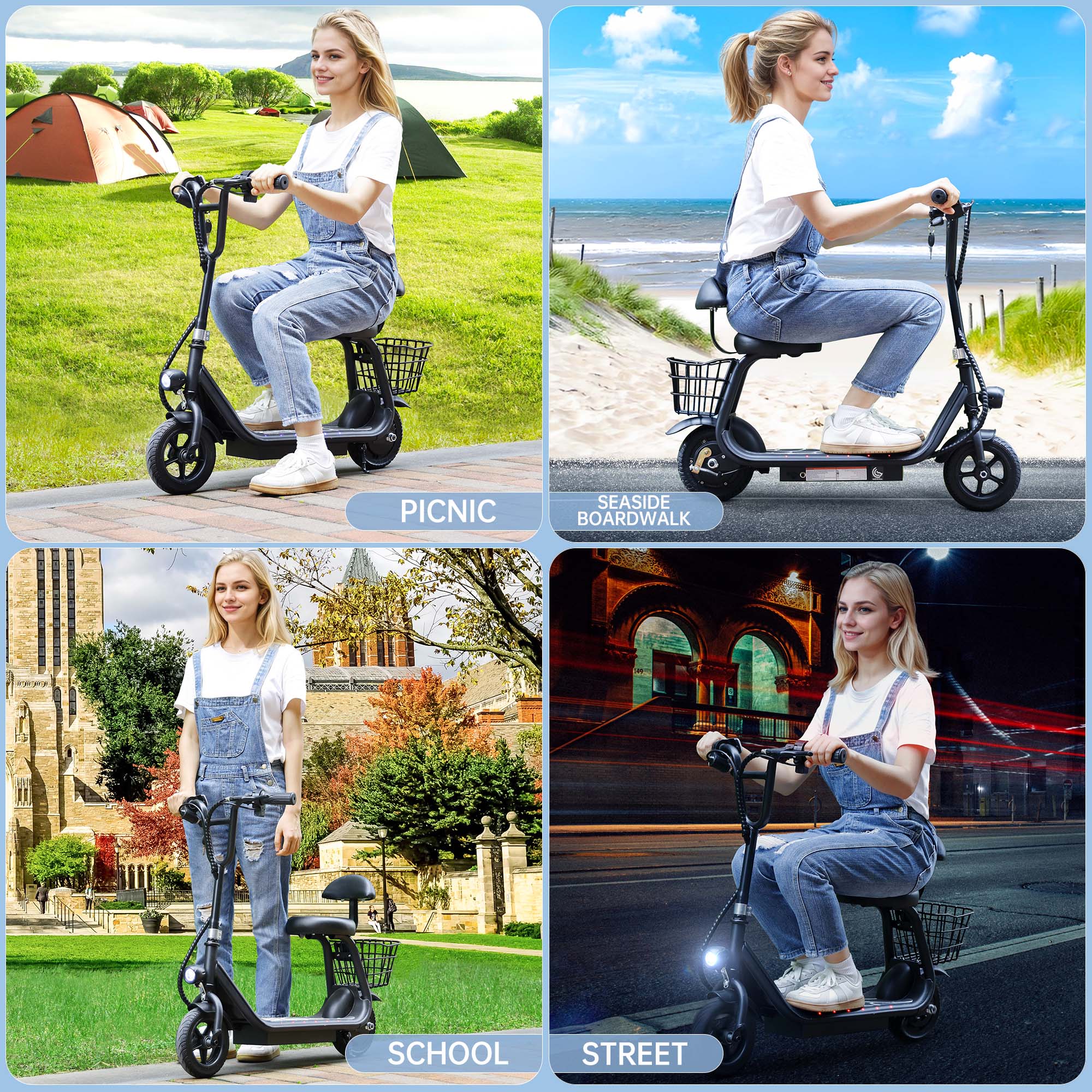 Electric Scooter with Seat for Kids Electric Scooter for Kids Ages 4-10 12.43-Mile Range Neon Lights 3-Speed Adjustable Up to 11 MPH
