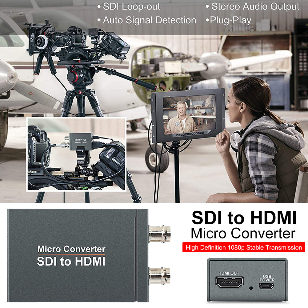 3G/HD-SDI to HDMI Converter Splitter with SDI Loop Output, 1080p Mini Video Adapter