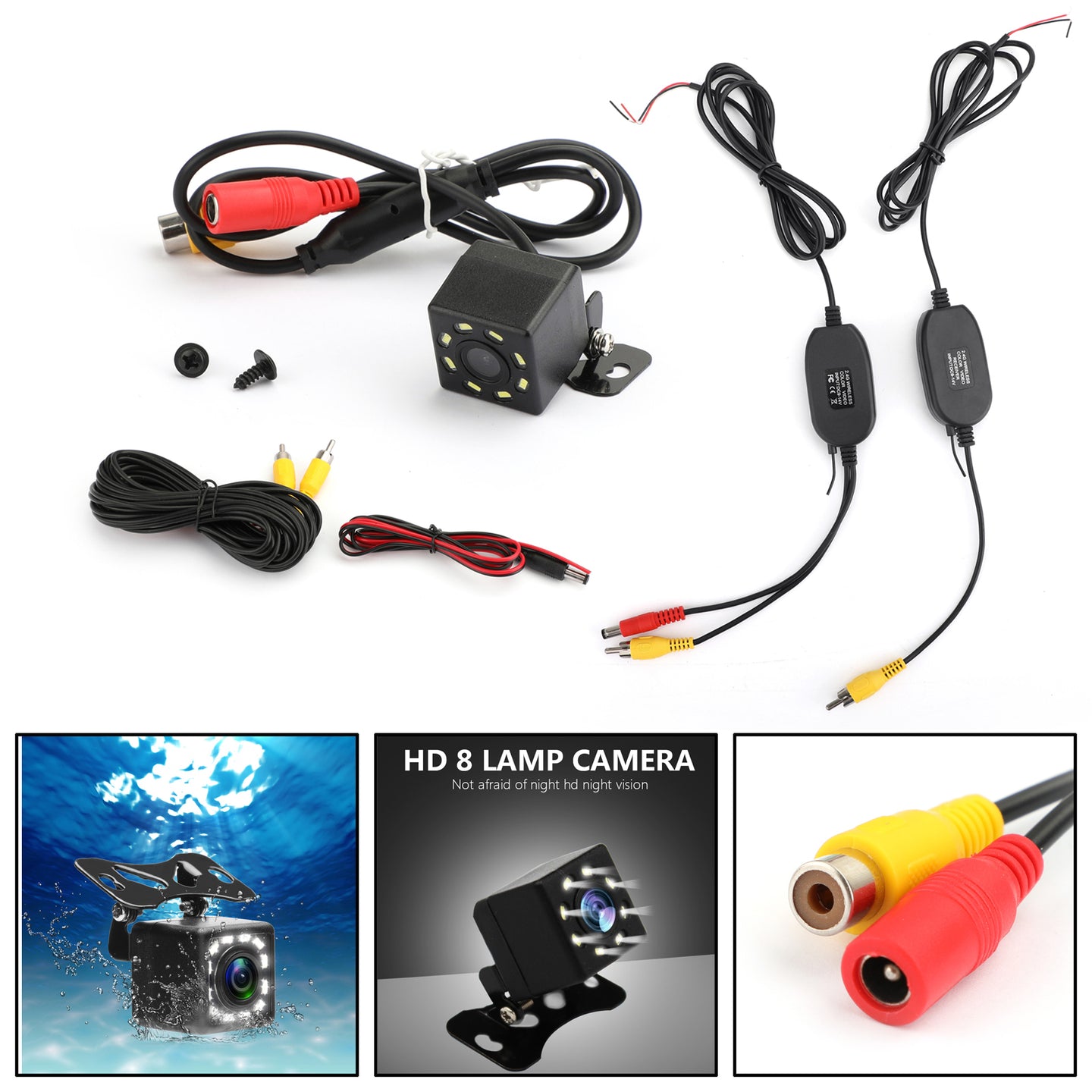 Wireless Video Transmitter and Receiver + 8LED HD Backup Camera Car Rear Front Side View 2.4GHz HD
