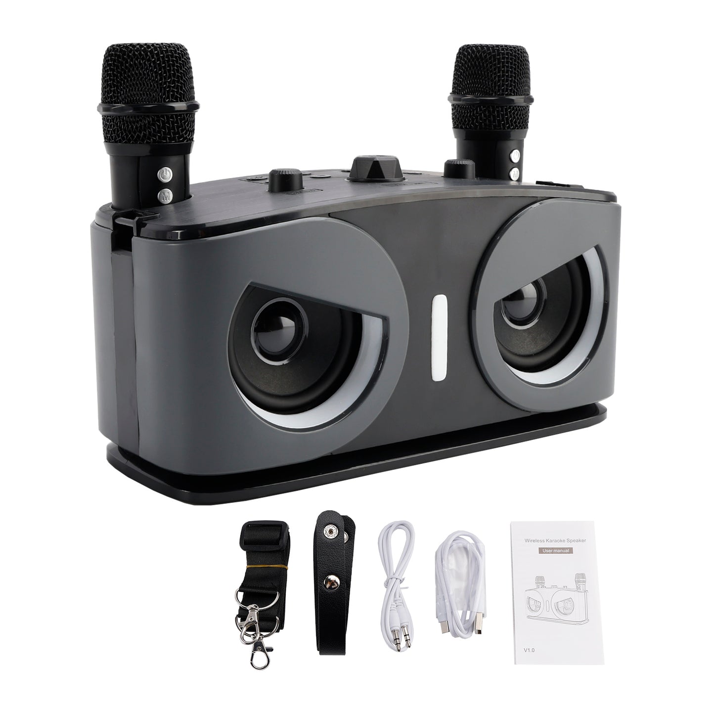 Karaoke Machine for Kids & Adults with 2 Microphones, Portable Bluetooth Speaker with Voice Changer & Echo for Parties