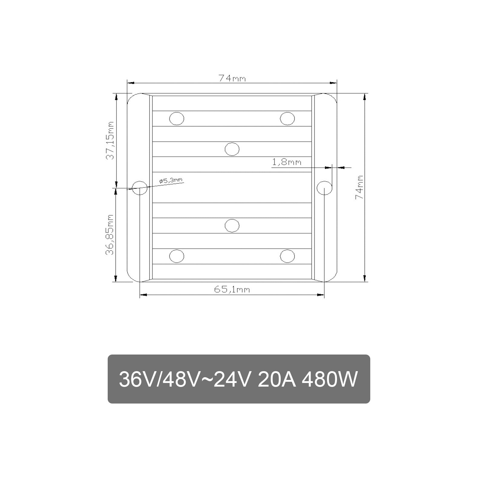 Waterproof DC-DC Step Down Converter – 36V/48V to 24V 20A 480W Power Supply Regulator