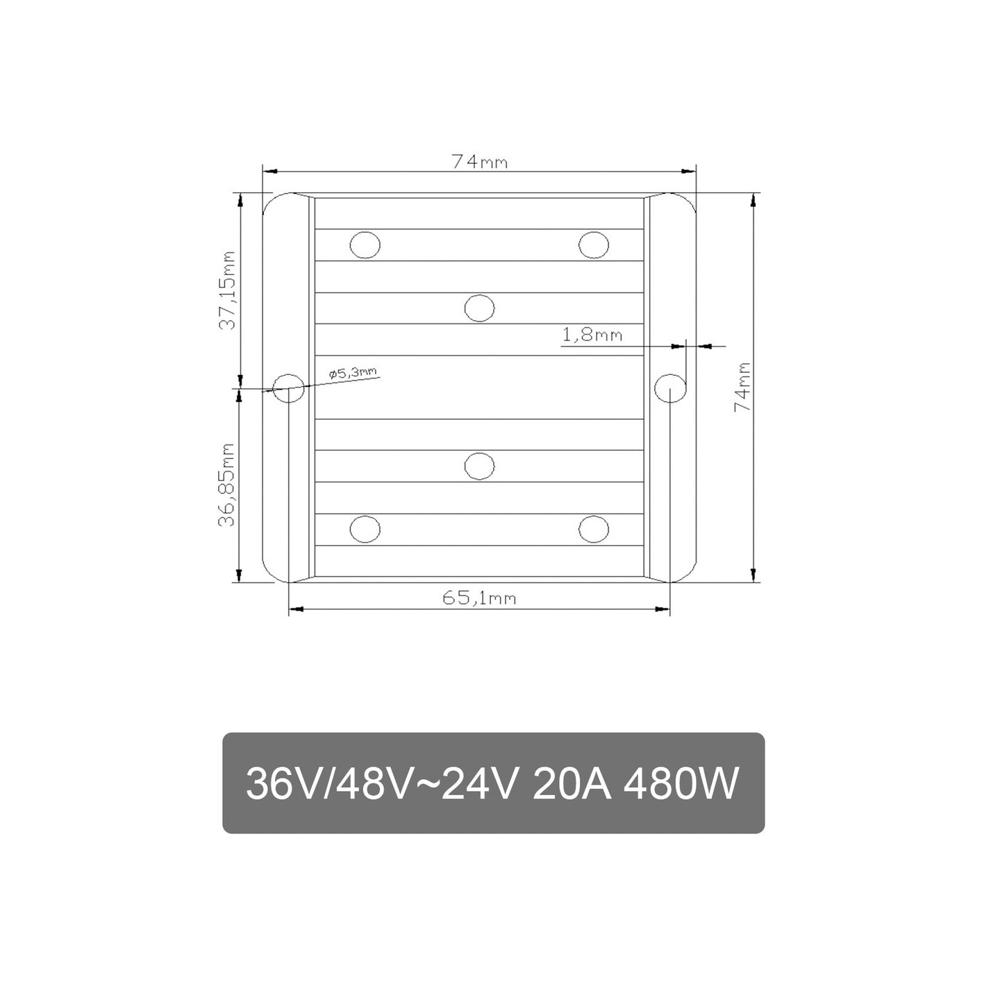 Waterproof DC-DC Step Down Converter – 36V/48V to 24V 20A 480W Power Supply Regulator