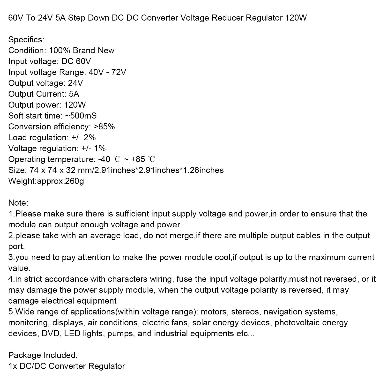 Car Power Supply Module Adapter DC-DC Converter 60V Step Down To 24V 5A 120W