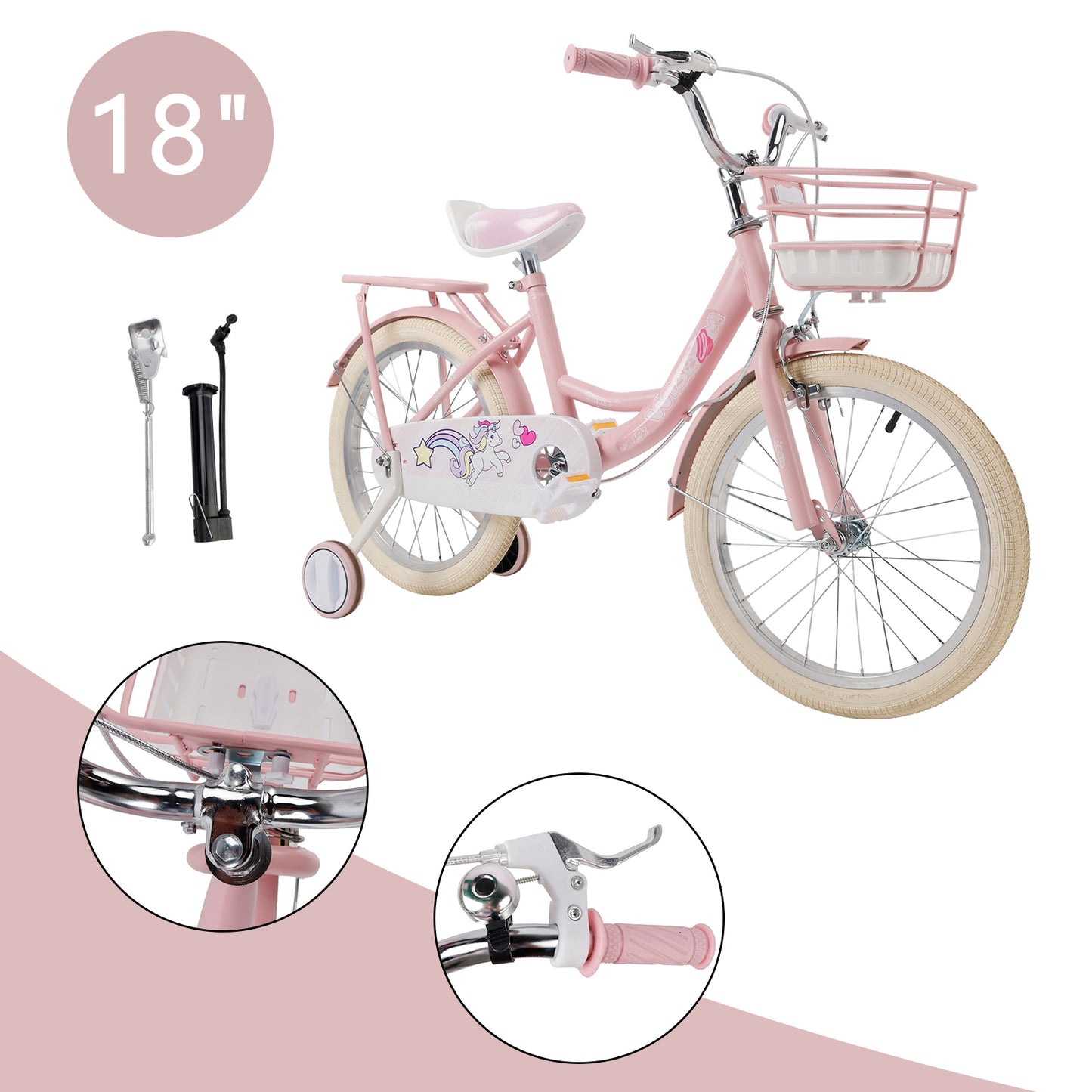 16"/18" Child Bicycle Girls Bike with auxiliary wheels & Rack & Basket