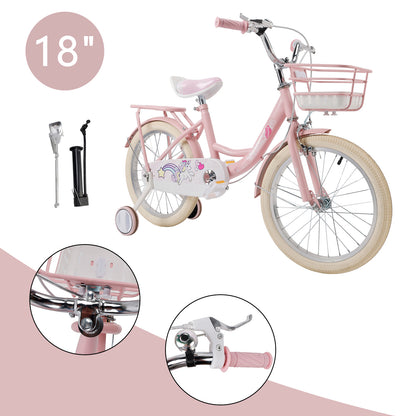 16"/18" Child Bicycle Girls Bike with auxiliary wheels & Rack & Basket