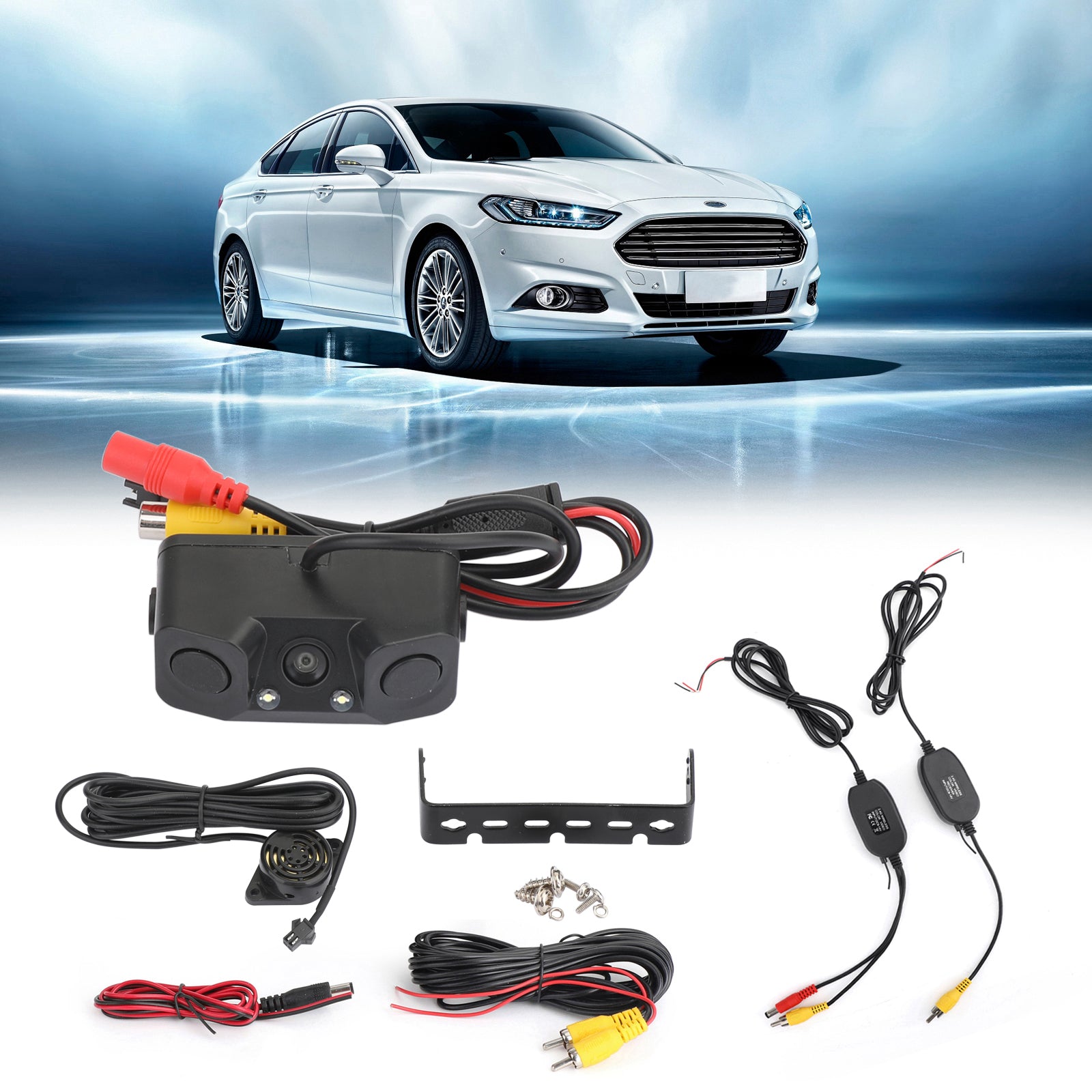 Areyourshop 3in1 Wireless 170° Car Reverse Rear View Camera with Backup Radar Parking Sensor