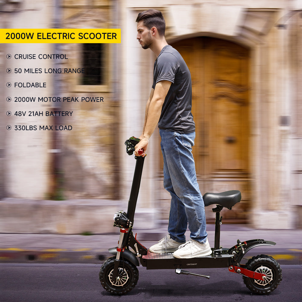 2000W 21ah off-road alloy electric scooter for adult，With large display screen,  Dual drive 12" tires (Copy)