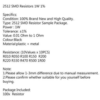 100pcs 2512 1% SMD Chip Resistors 1W SMT Resistance 0.01Ω TO 1Ω UE