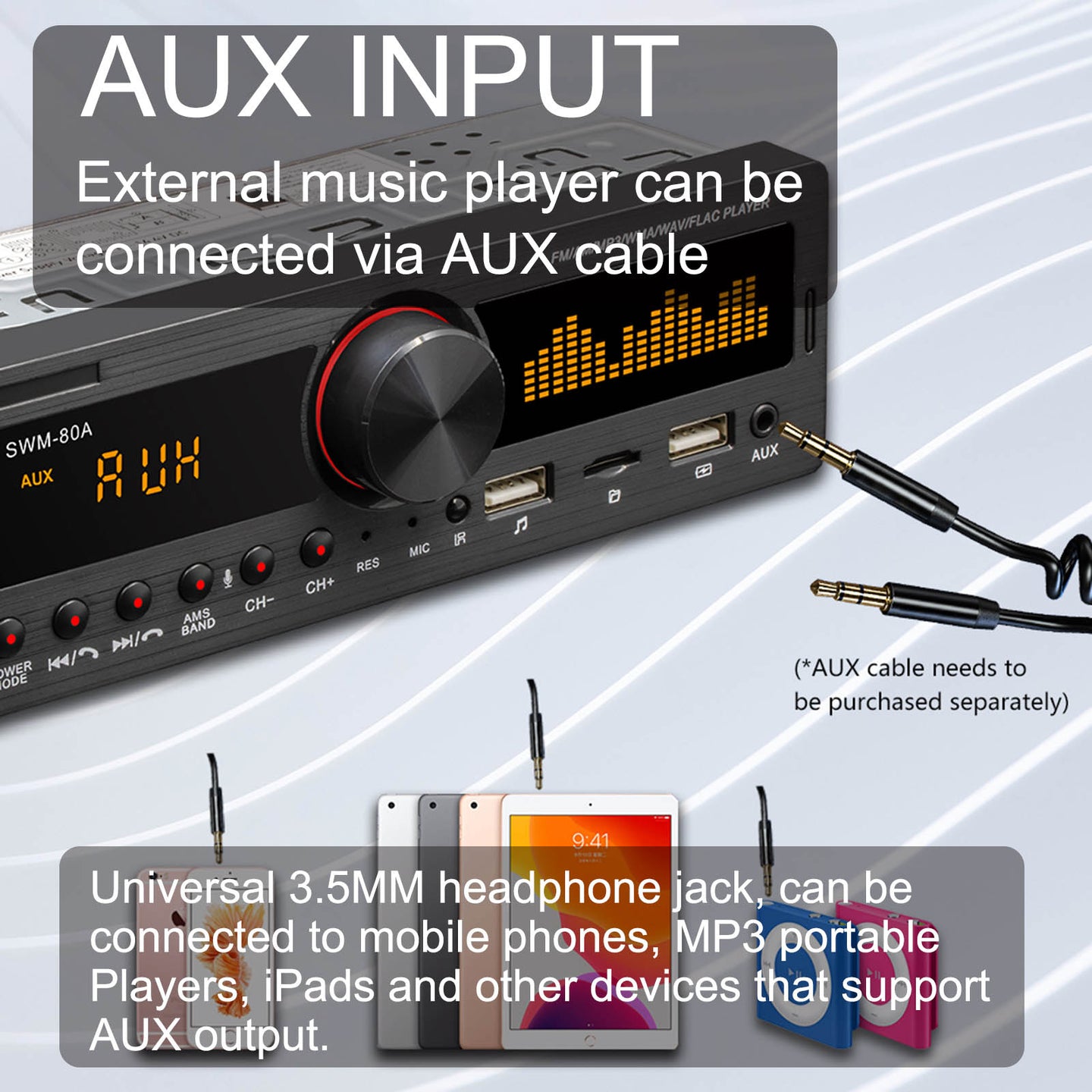1 DIN Car Radio Car Stereo MP3 Player Bluetooth FM AM Autoradio SWM-80A Upgrade