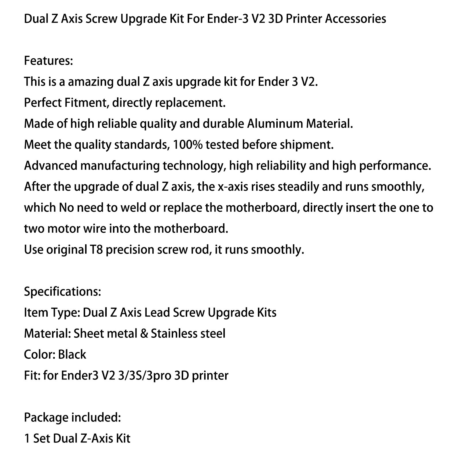 Dual Z Axis Lead Screw Upgrade Kit for Ender V2 3/3S/3pro 3D Printer Accessories