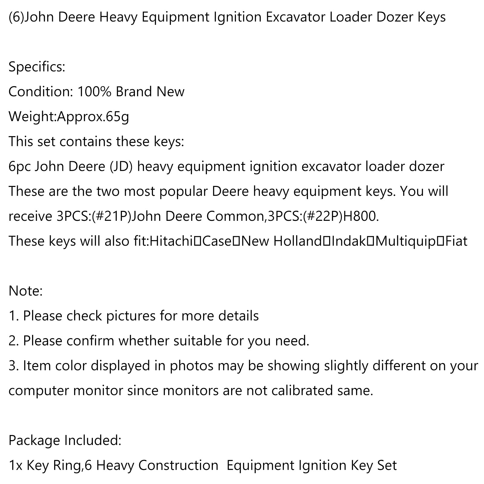 For John Deere Heavy Equipment Ignition Excavator Loader Dozer Keys