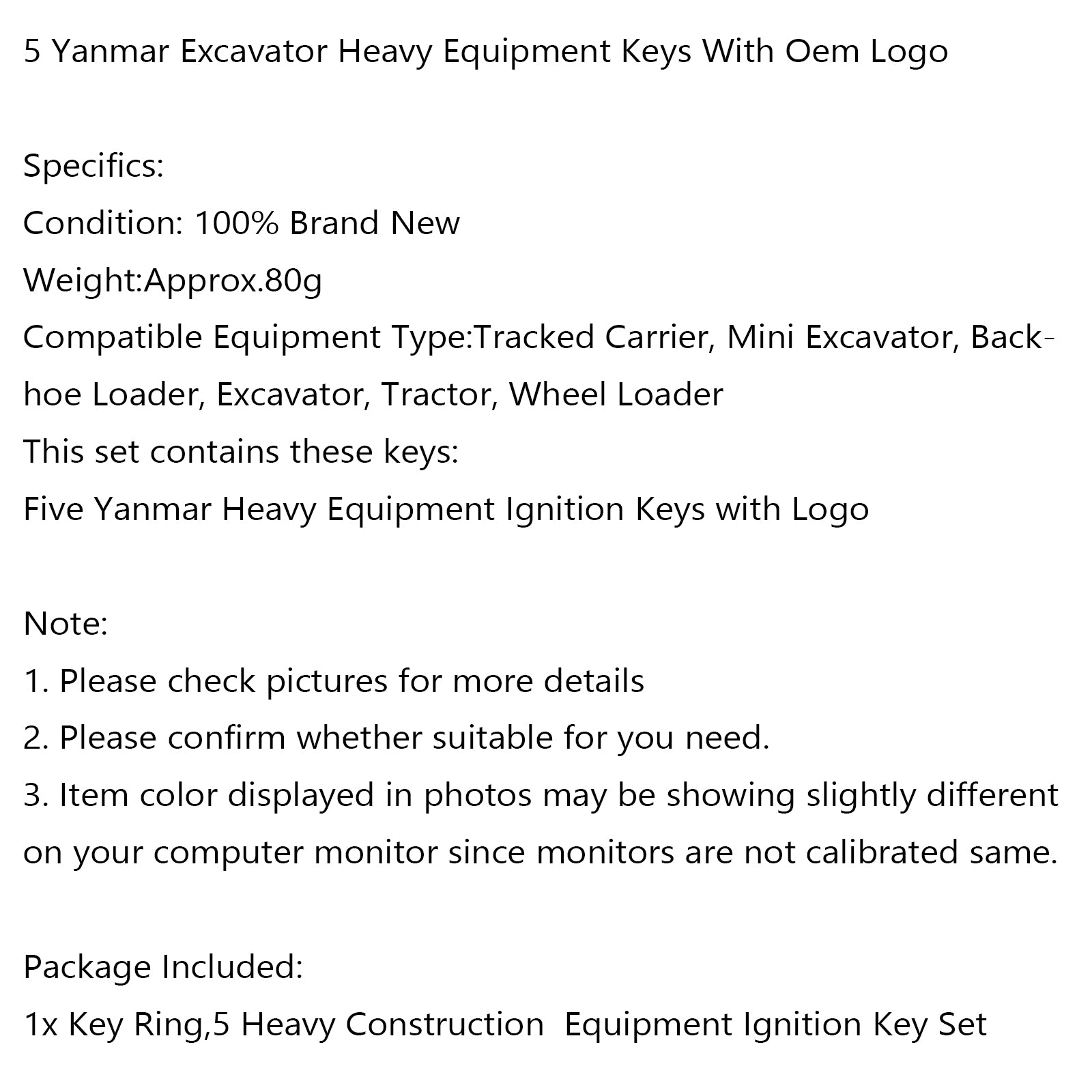 5Pcs For Yanmar Takeuchi Keys Heavy Equipment Tractor Keys UE