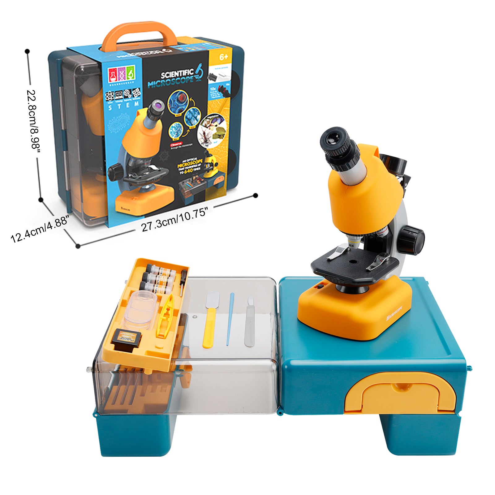 100X-1200X Kids Microscope Kit with Phone Adapter, Dual LED Light & Slides, Beginner STEM Science Toy for Homeschool (Yellow)