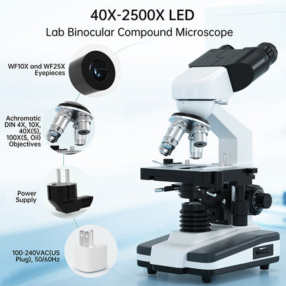 Binocular Compound Microscope For Adults Students 40X-2500X Magnification
