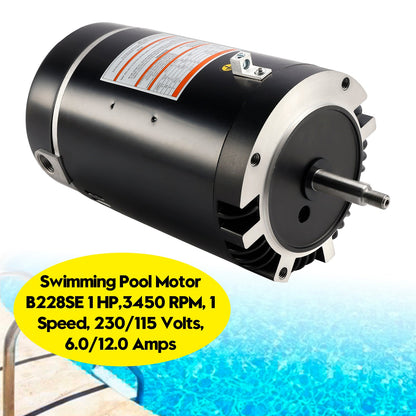 B228SE Pool Pump Motor 1 HP 3450 RPM Pool Motor 6.0/12.0 Amp