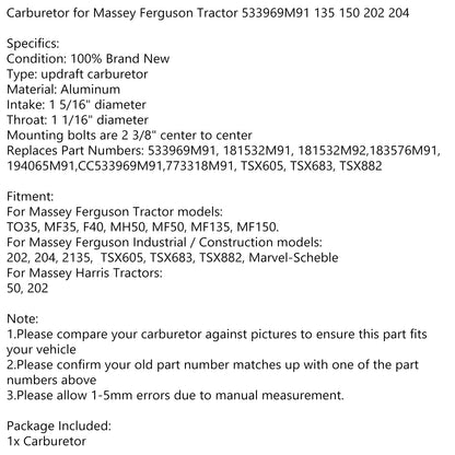 Carburetor For Massey Ferguson To35 35 40 50 F40 50 135 450 202 204 533969M91