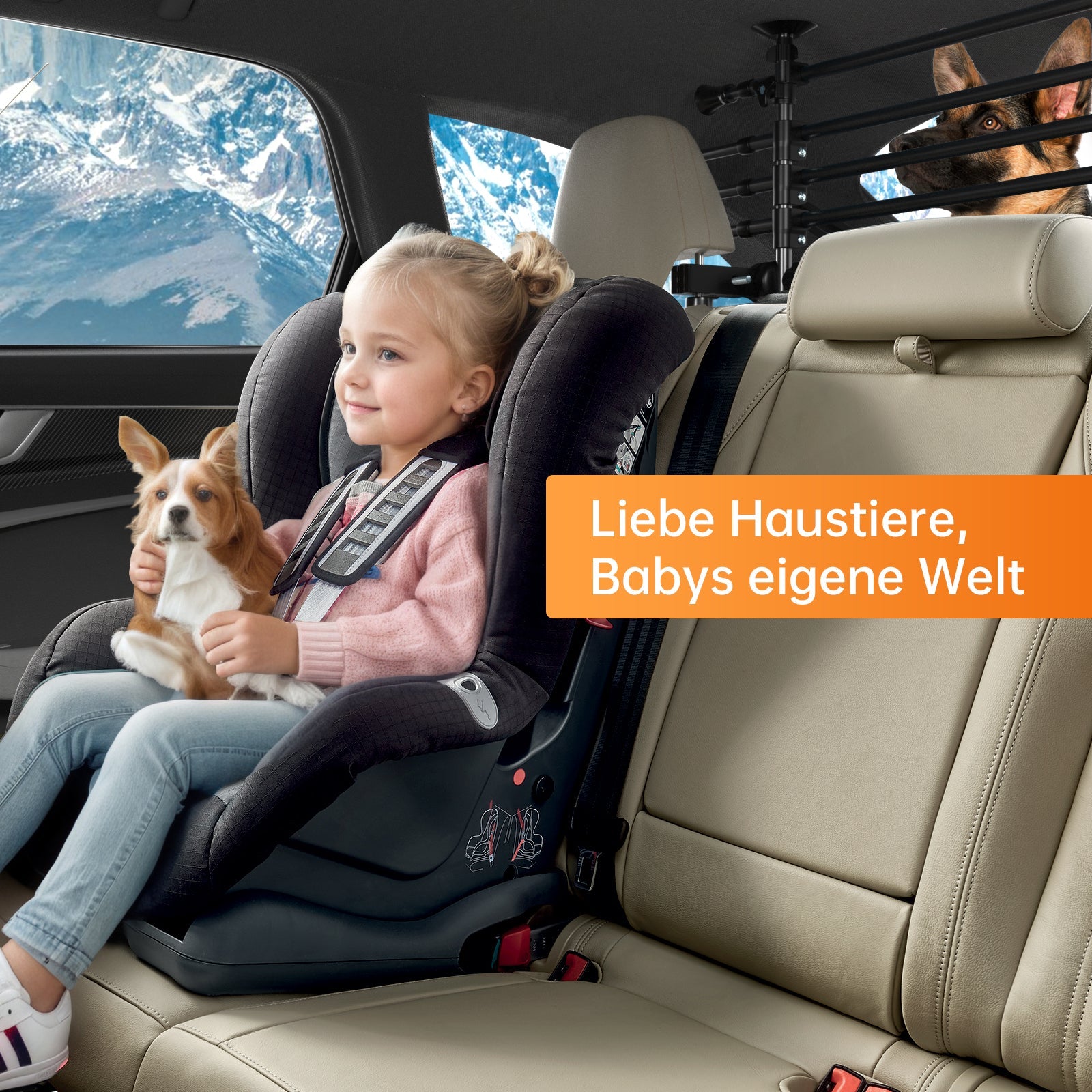 Adjustable Dog Barrier for SUV & Car Cargo Area, No-Drill Headrest Mount Pet Divider Fence