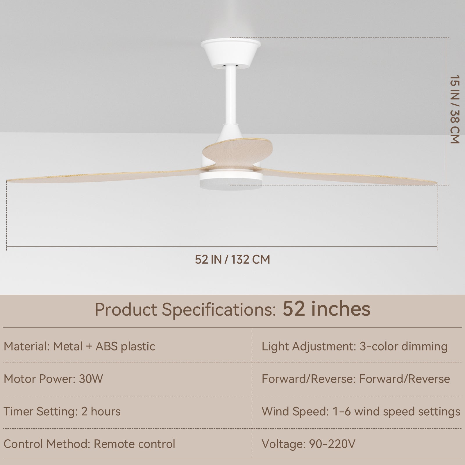 Remote Quiet 6 Speeds Black White Modern 52" Pendant Ceiling Fan with Light
