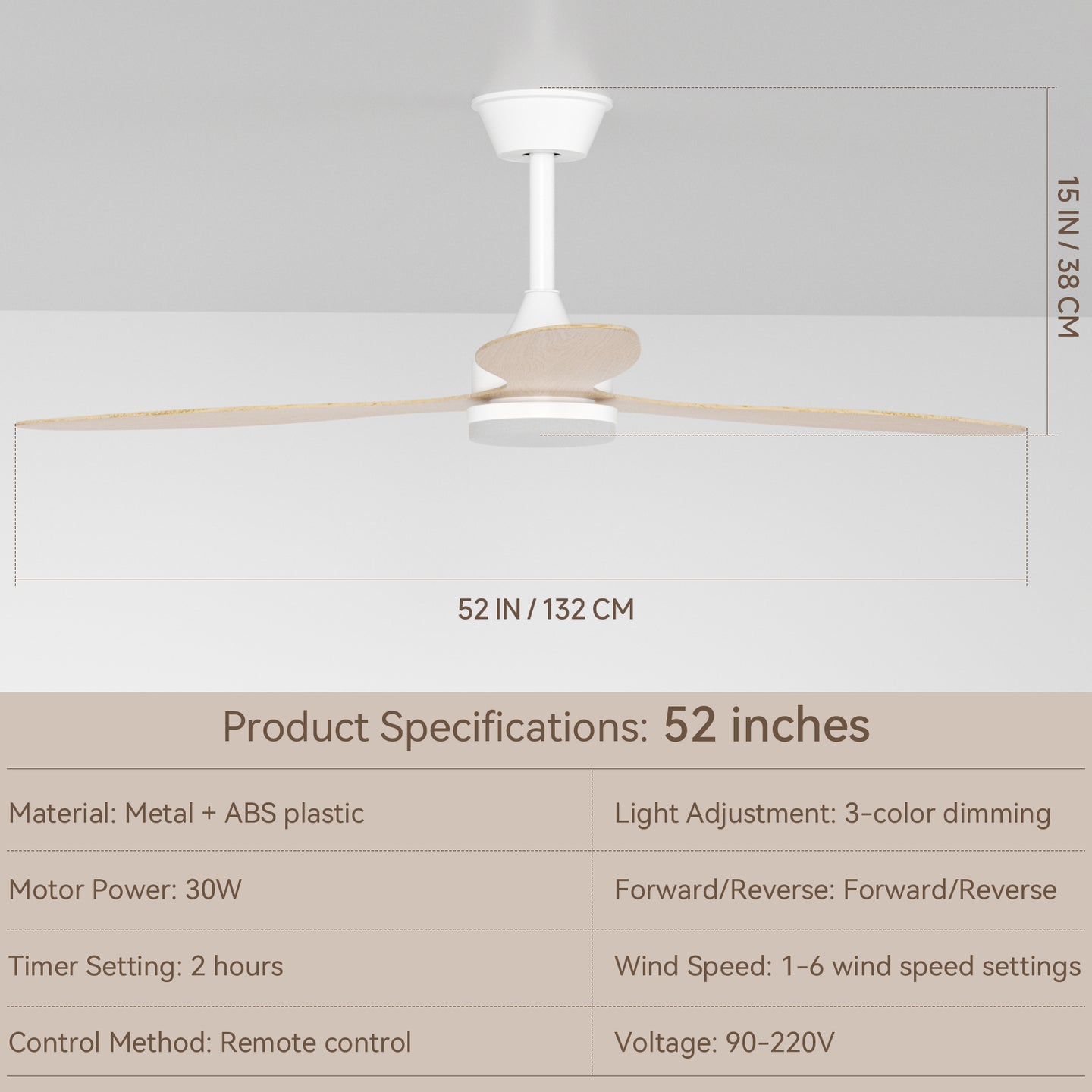 Remote Quiet 6 Speeds Black White Modern 52" Pendant Ceiling Fan with Light
