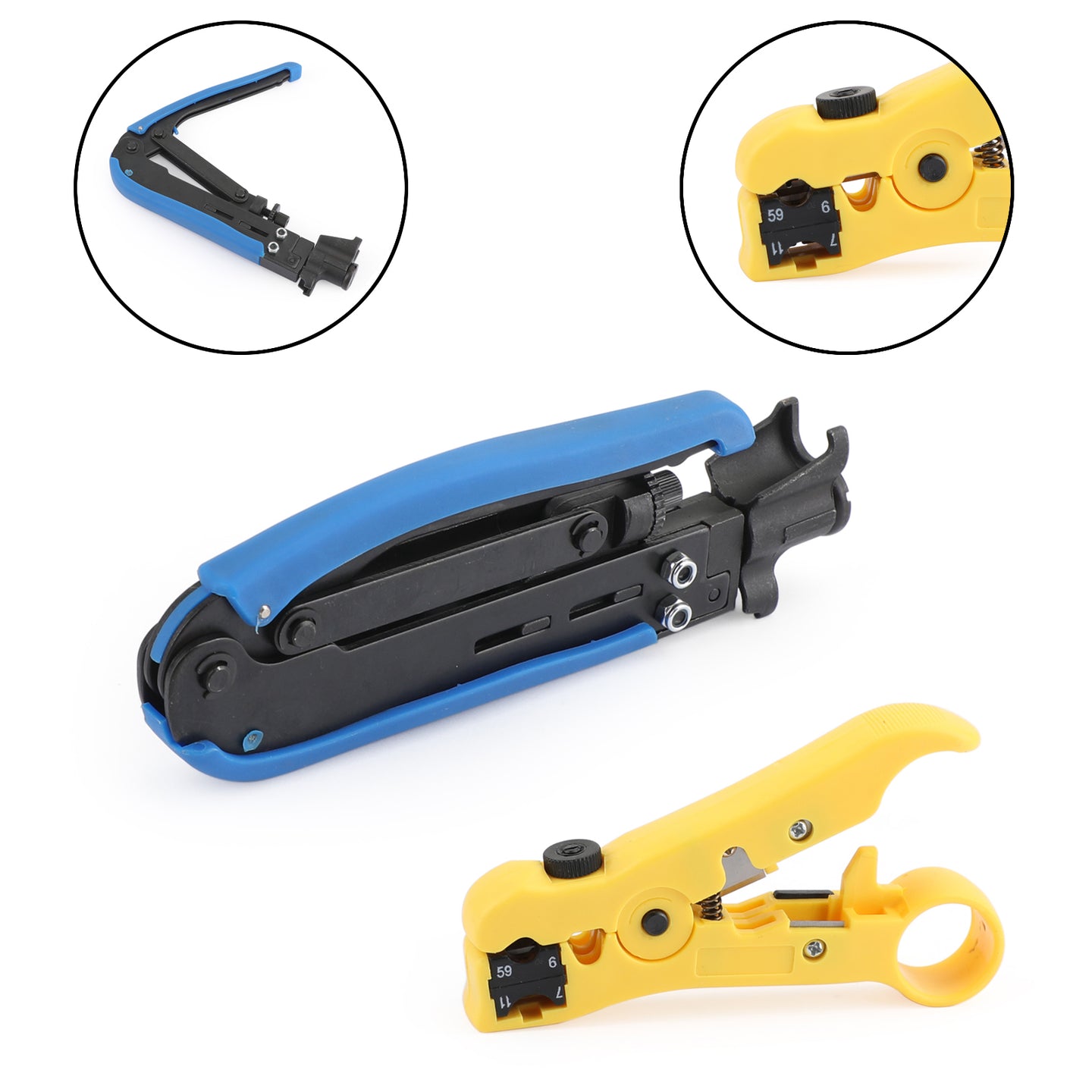 Coaxial Cable Compression Tool Kit with Crimper & Stripper for RG59, RG6, RG11 F-Type Connectors