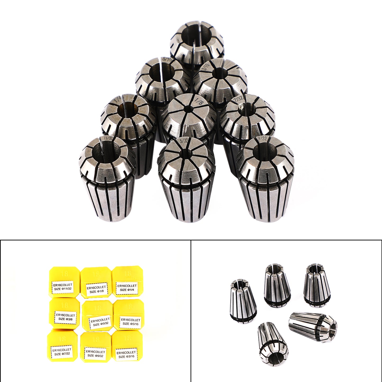 12Pcs ER16 Spring Collet Set For CNC Milling Lathe Tool Engraving Machine Steel