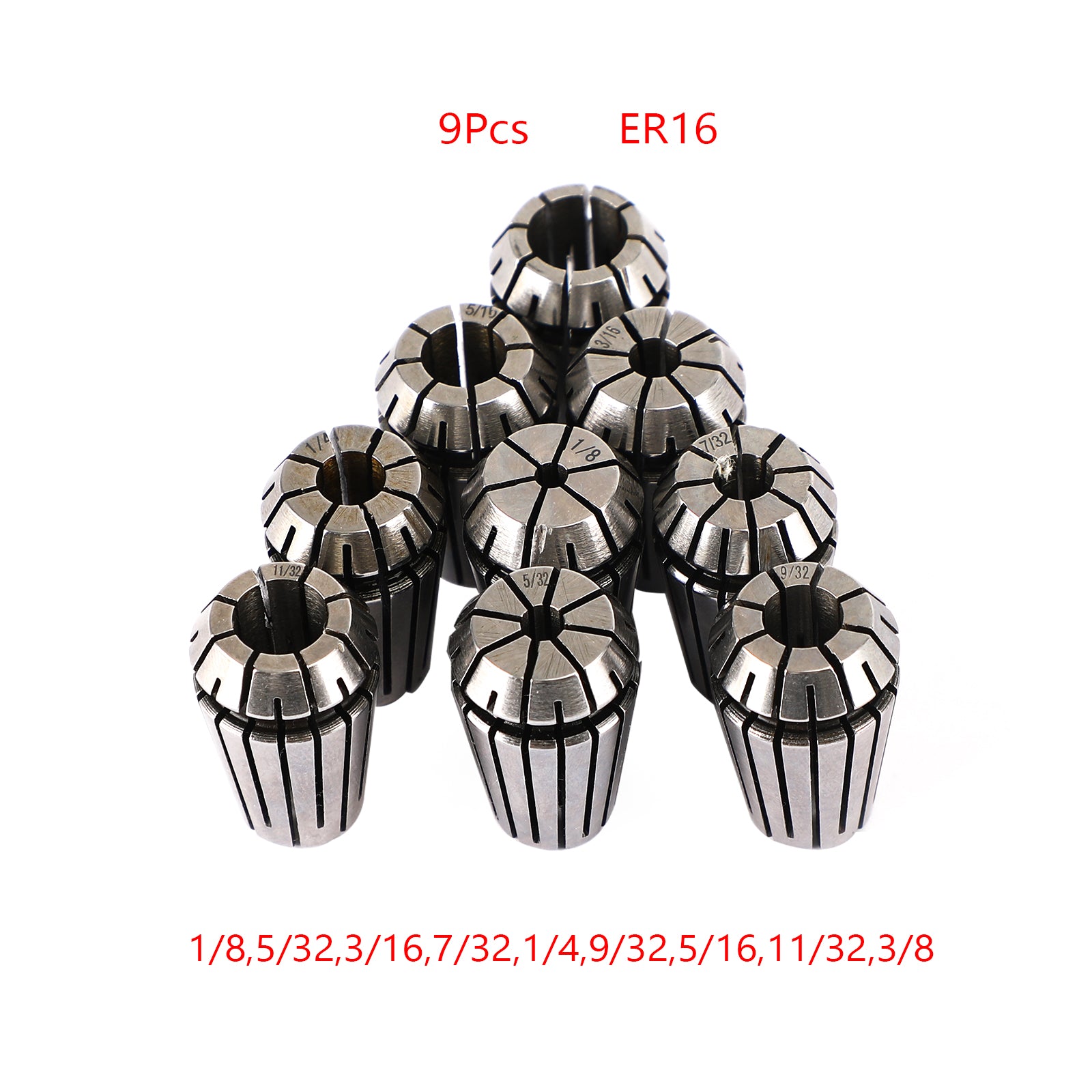 12Pcs ER16 Spring Collet Set For CNC Milling Lathe Tool Engraving Machine Steel