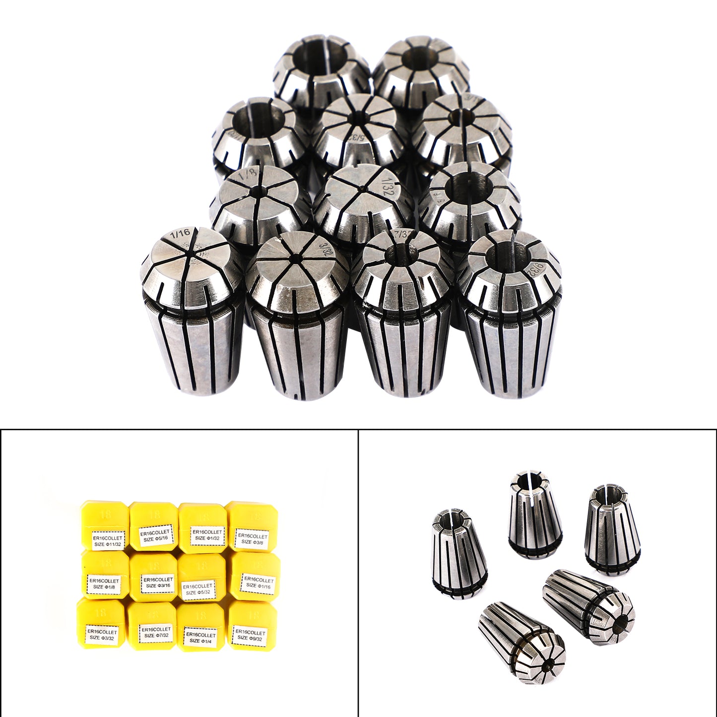 12Pcs ER16 Spring Collet Set For CNC Milling Lathe Tool Engraving Machine Steel