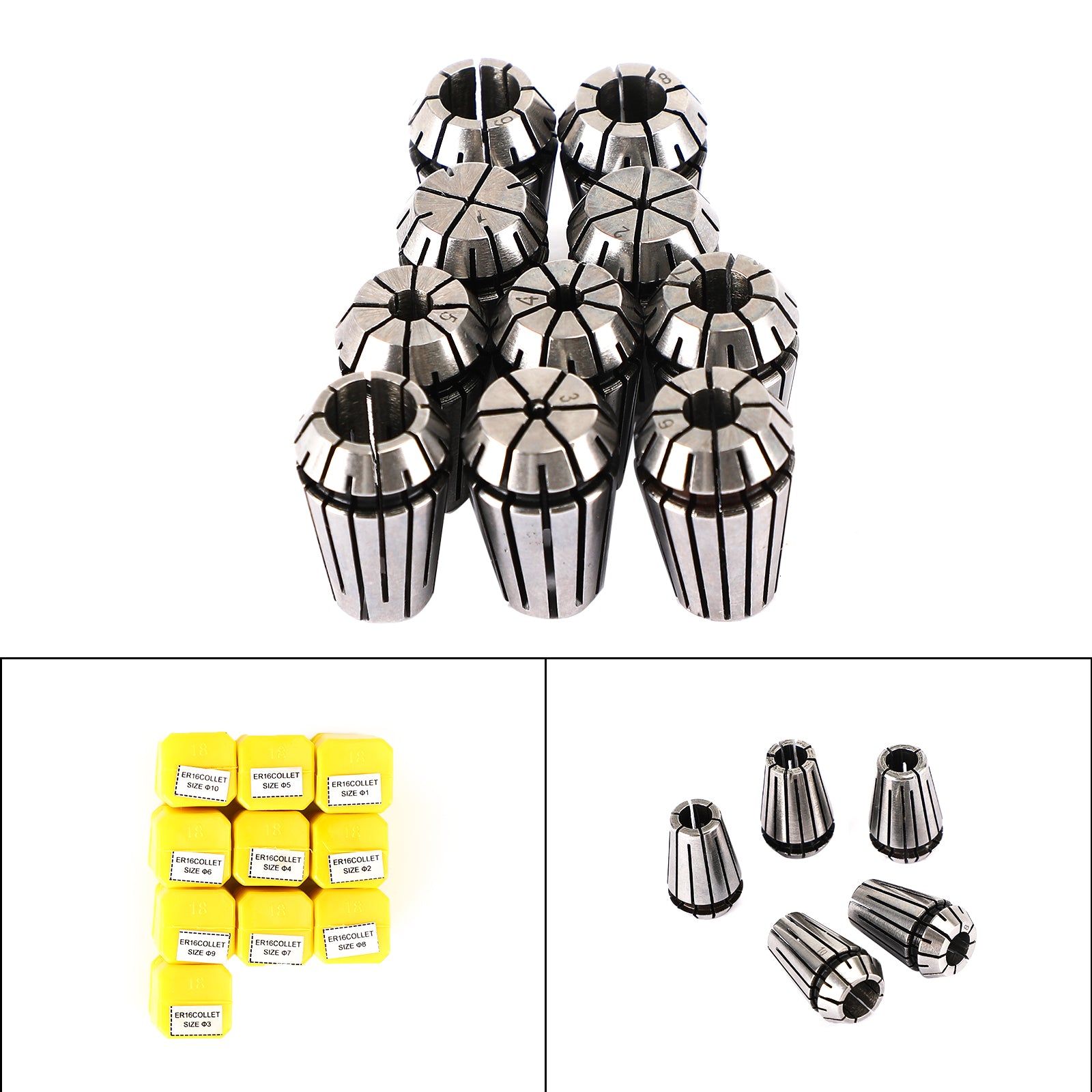 10Pcs ER16 Spring Collet Set For CNC Milling Lathe Tool Engraving Machine Steel, 10Pcs ER16(1-10mm)