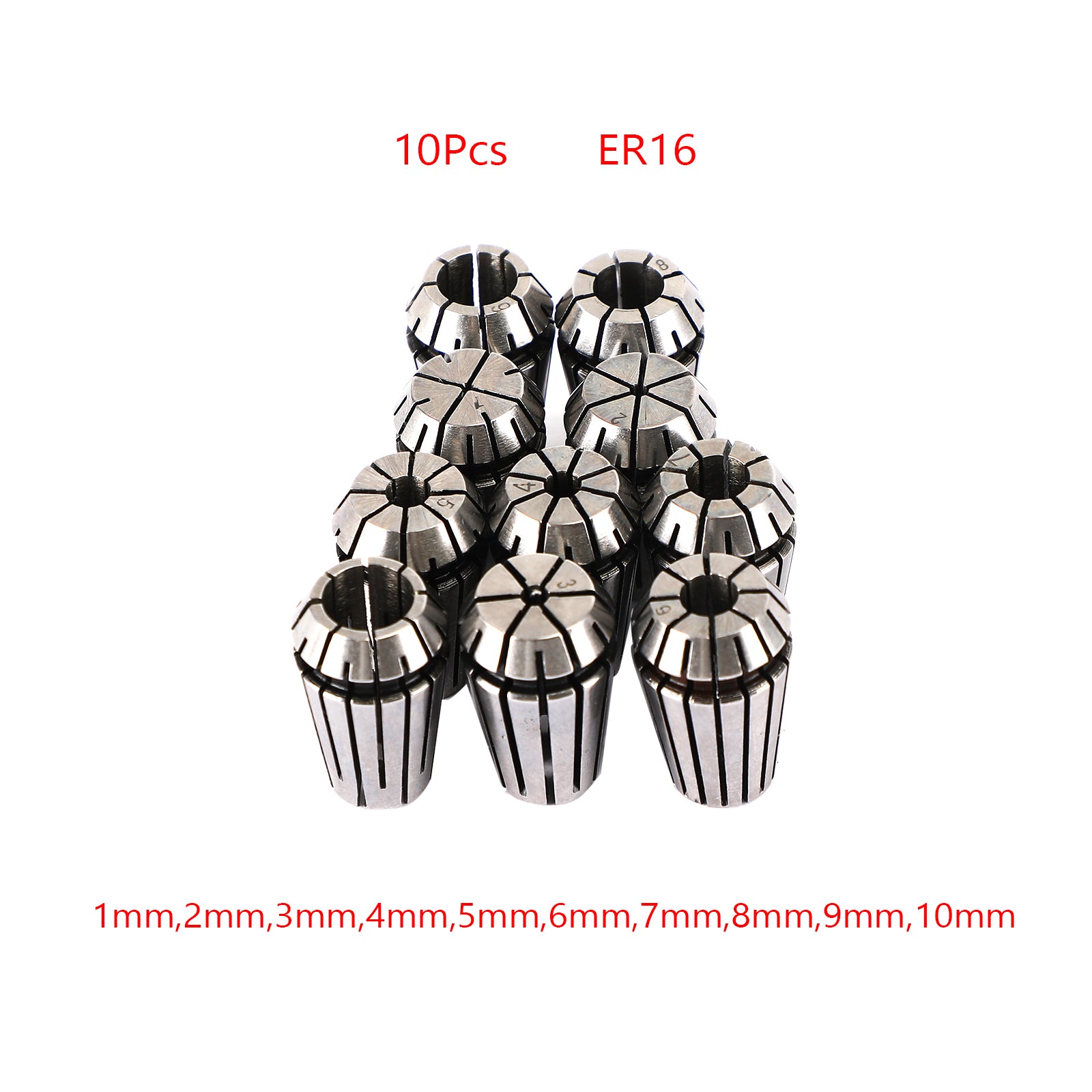 10Pcs ER16 Spring Collet Set For CNC Milling Lathe Tool Engraving Machine Steel, 10Pcs ER16(1-10mm)