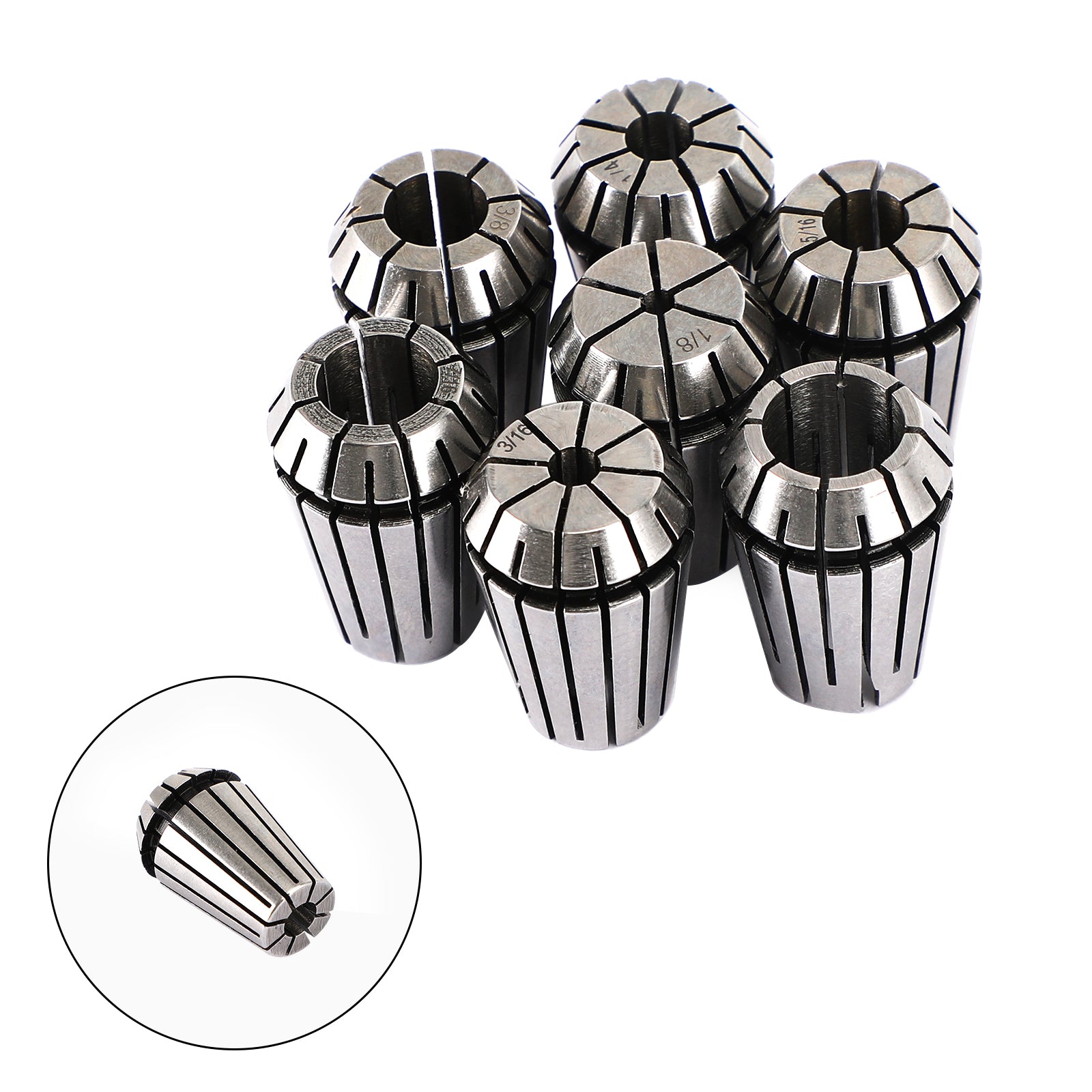 7Pcs ER20 Spring Collet Set For CNC Milling Lathe Tool Engraving Machine Steel, 7Pcs ER20(1/8-1/2")"