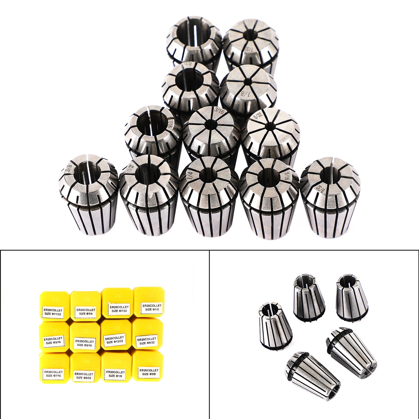 12Pcs ER20 Spring Collet Set For CNC Milling Lathe Tool Engraving Machine Steel