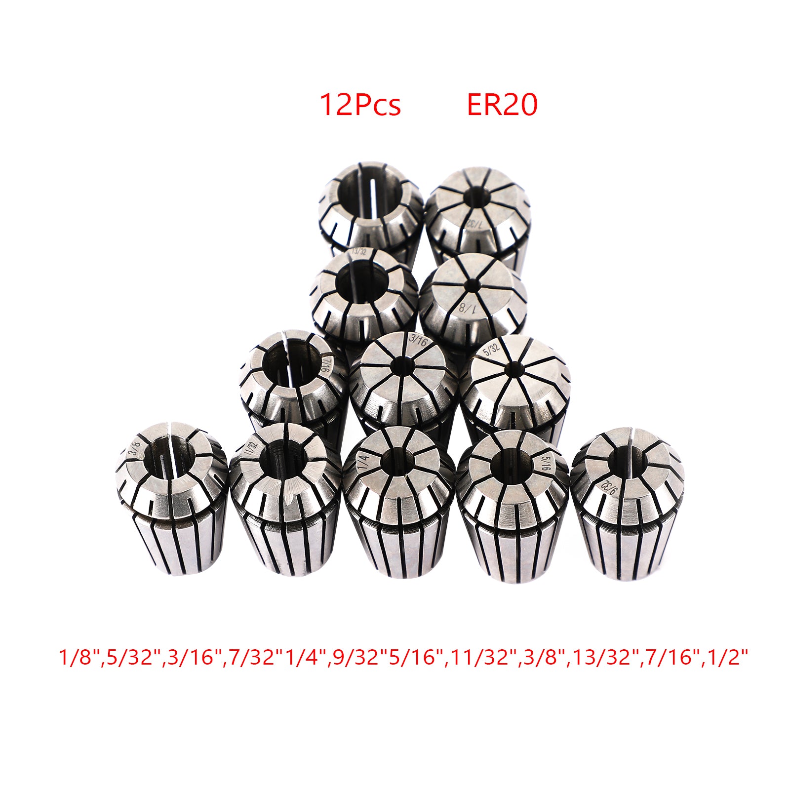 12Pcs ER20 Spring Collet Set For CNC Milling Lathe Tool Engraving Machine Steel