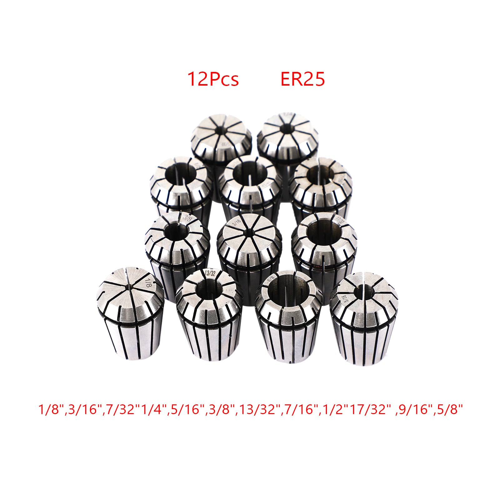 12Pcs ER25 Spring Collet Set For CNC Milling Lathe Tool Engraving Machine Steel