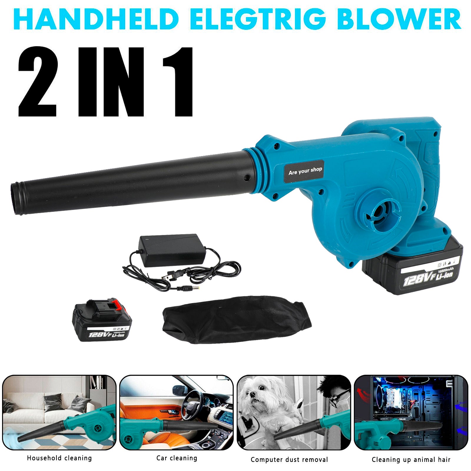 128VF 2-in-1 Cordless Leaf Blower & Vacuum Kit with 2 Batteries & Charger, Brushless Motor for Yard Cleanup