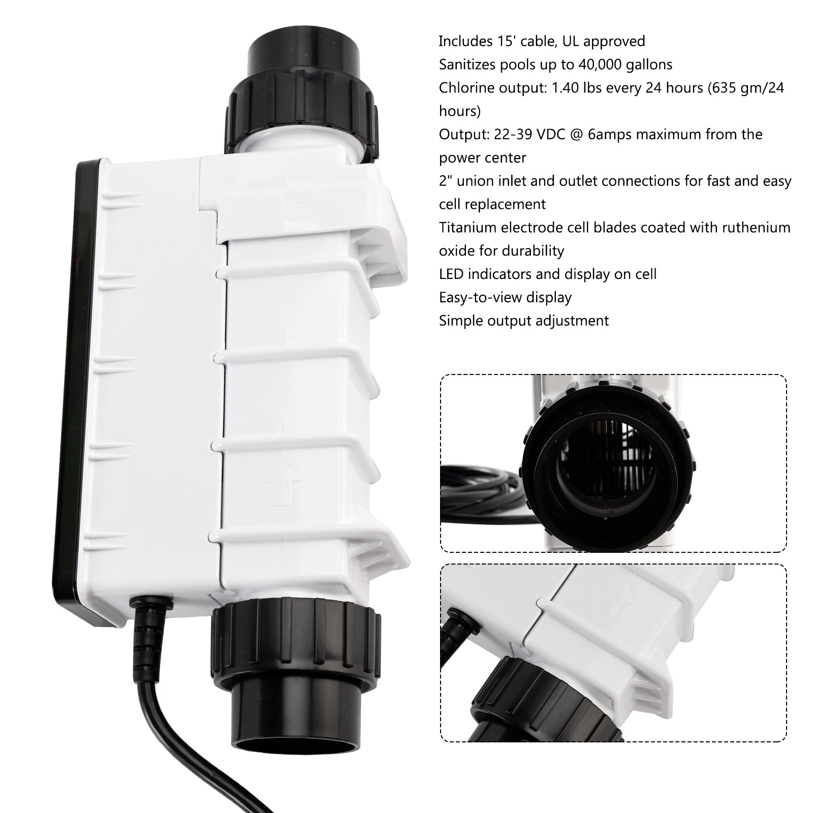 IC40 EC-520555 Replacement Salt Cell Chlorine Generator for In-Ground Pools Up