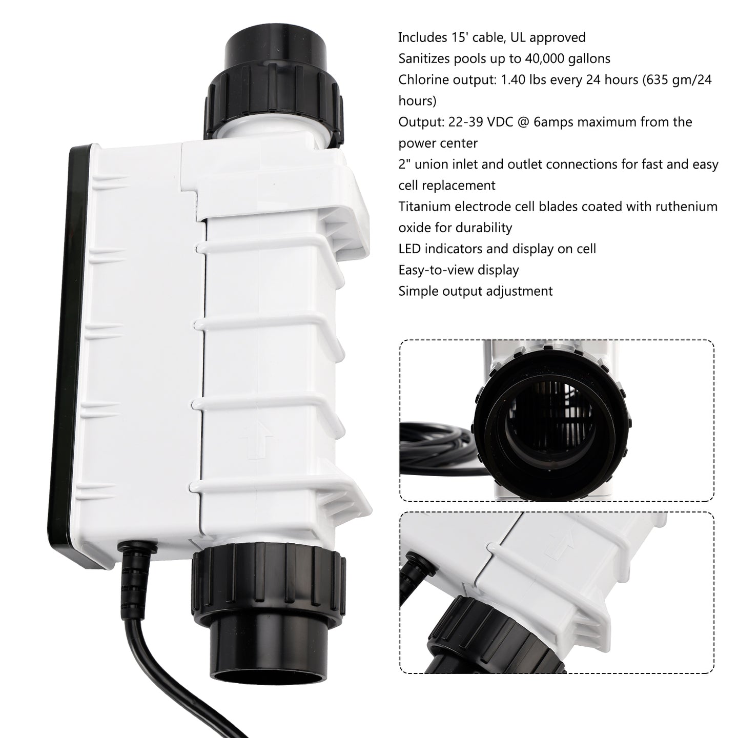 IC40 EC-520555 Replacement Salt Cell Chlorine Generator for In-Ground Pools Up