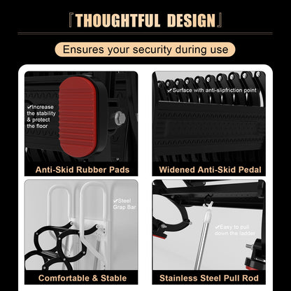 12-Step Folding Attic Ladder for 27.6" x 23.6" Wall Opening, 600 lbs Capacity Pull-Down Loft Stairs, up to 9.84ft Ceiling Height (Black)