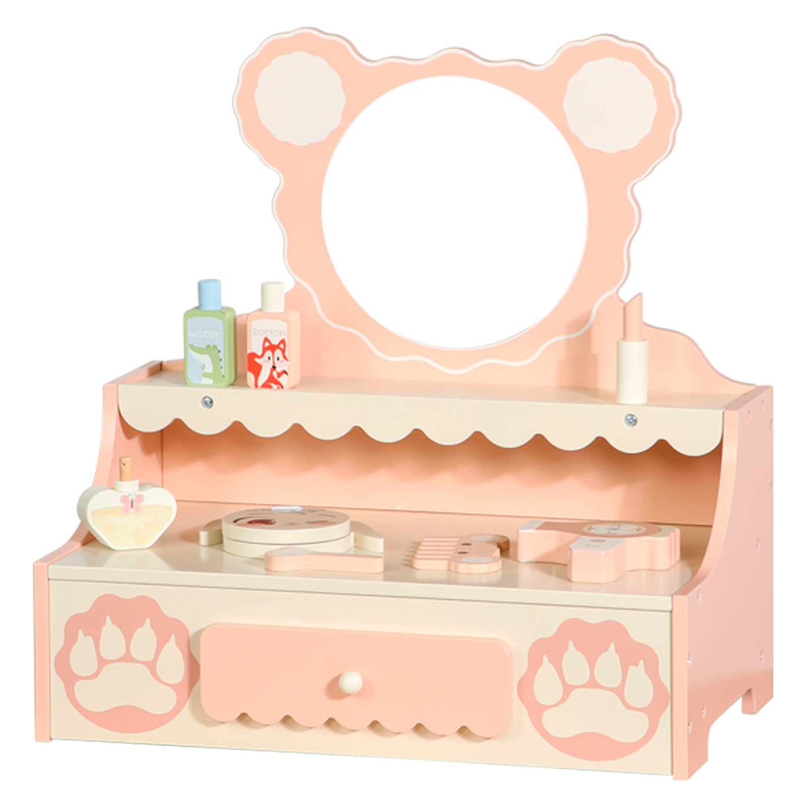 Kids Vanity Set with Storage Drawer Little Girls' Makeup Table with Mirror Toddler Pretend Play Vanity Desk with 8 Makeup Accessories Princess Vanity for 3+ Years Old Kids