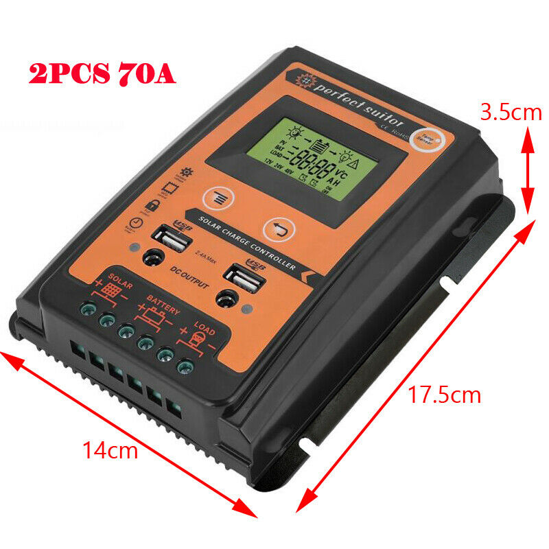 2pcs 12/24V 70A Solar Charger Controller Regulator Battery Panel