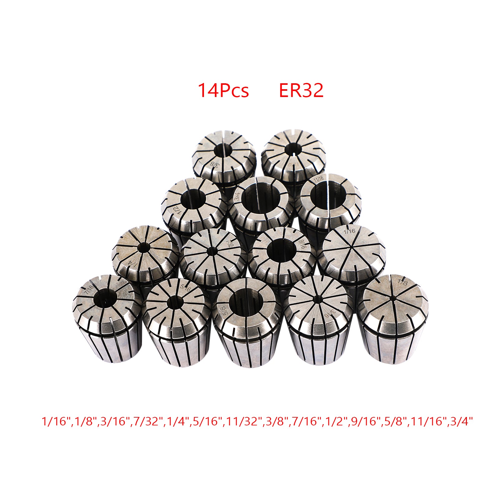14Pcs ER32 Spring Collet 1/16-3/4" For CNC Milling Lathe Tool Engraving Machine