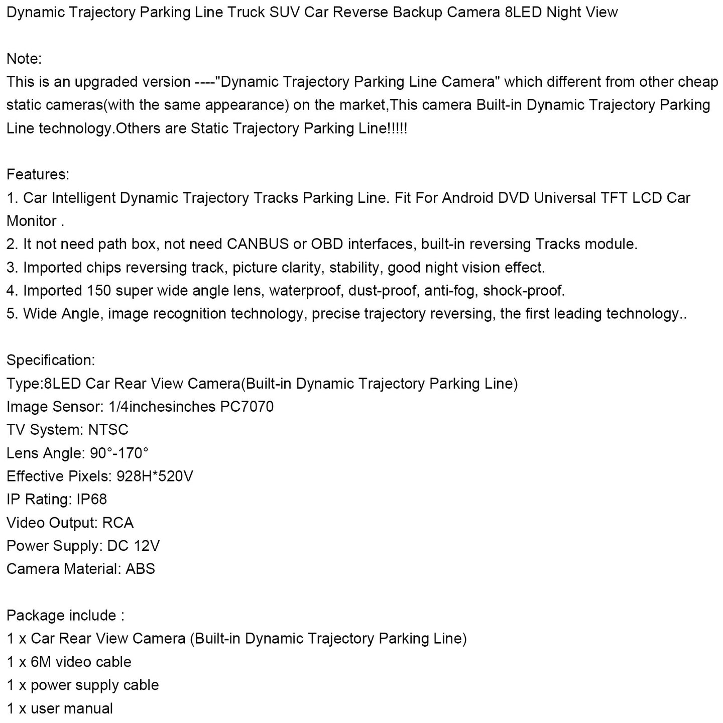 8LED Dynamic Trajectory Parking Line Truck Reversing Image Camera Night Vision