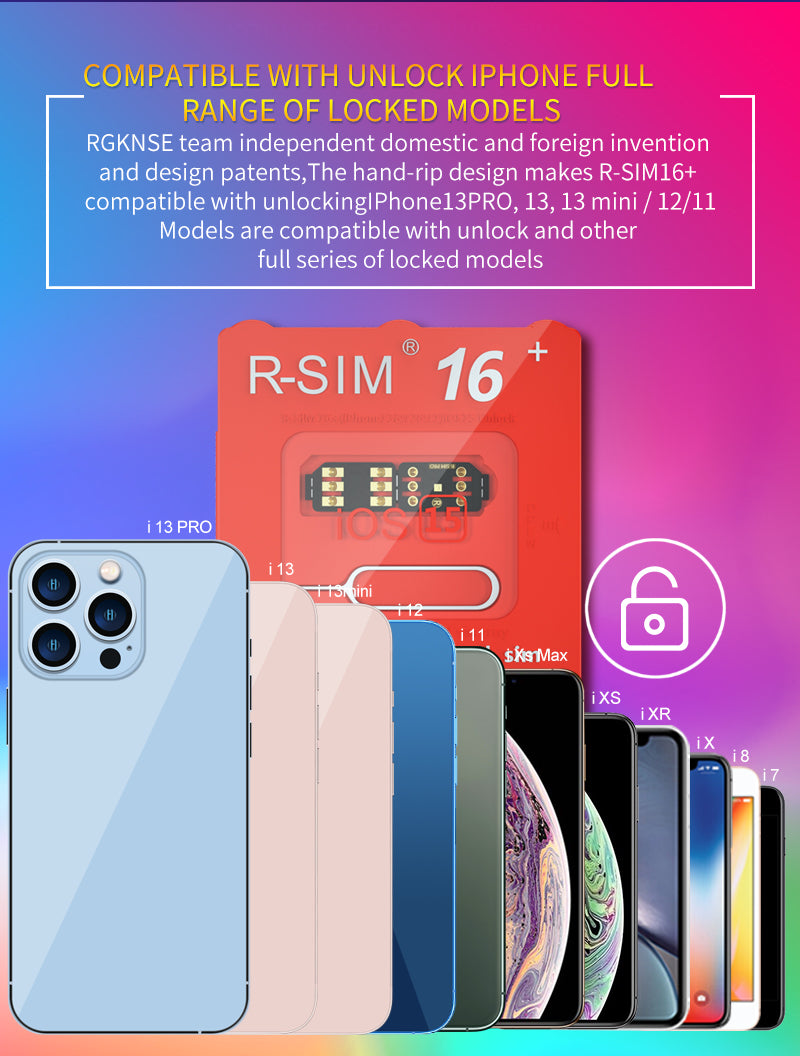 R-SIM 16+ Nano Unlock RSIM Card Fit for iPhone 13 12 mini 12 Pro XS MAX 8 IOS 15