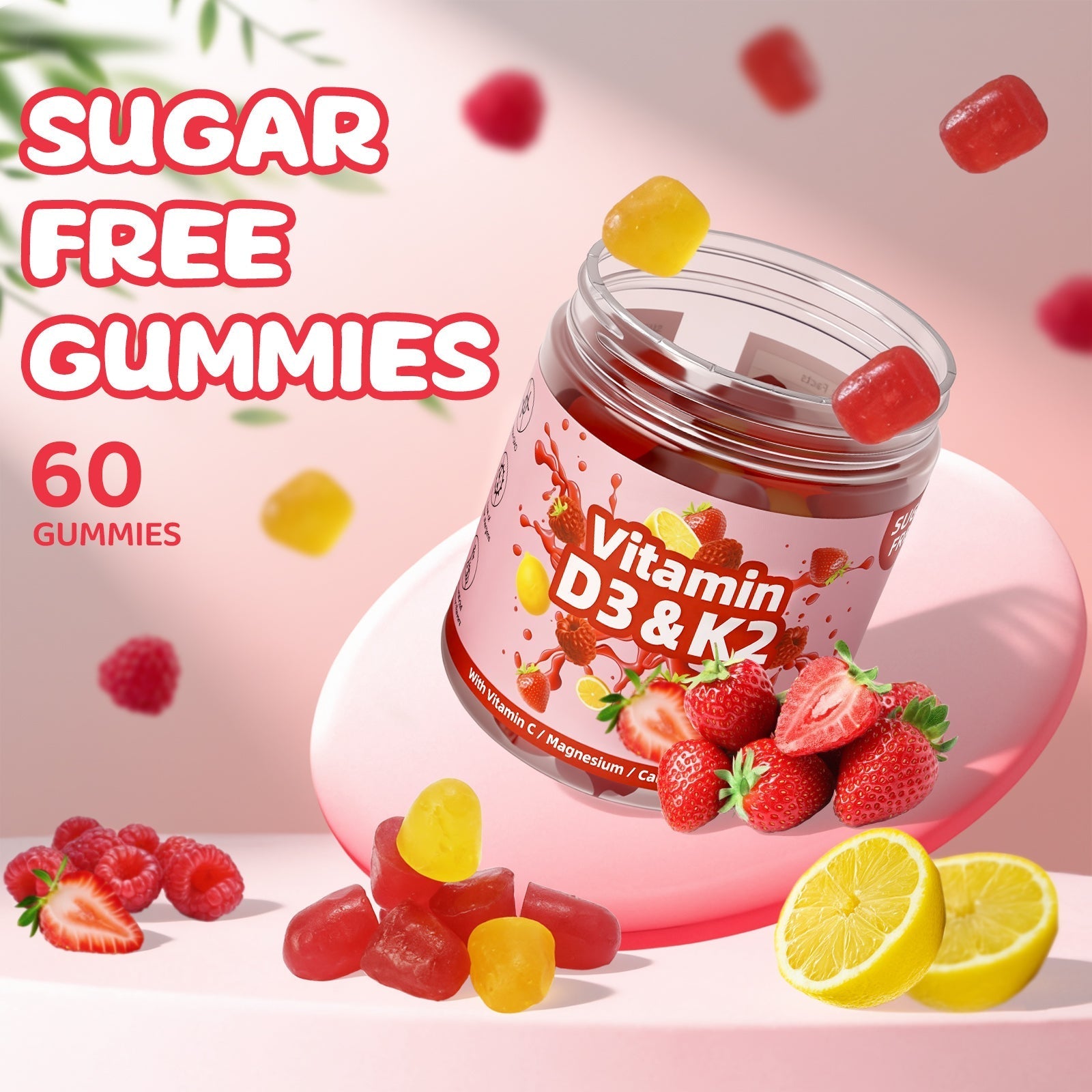 Topteng  Vitamin D3 K2 Gummies with Vitamin C Sugar-Free Omega-3