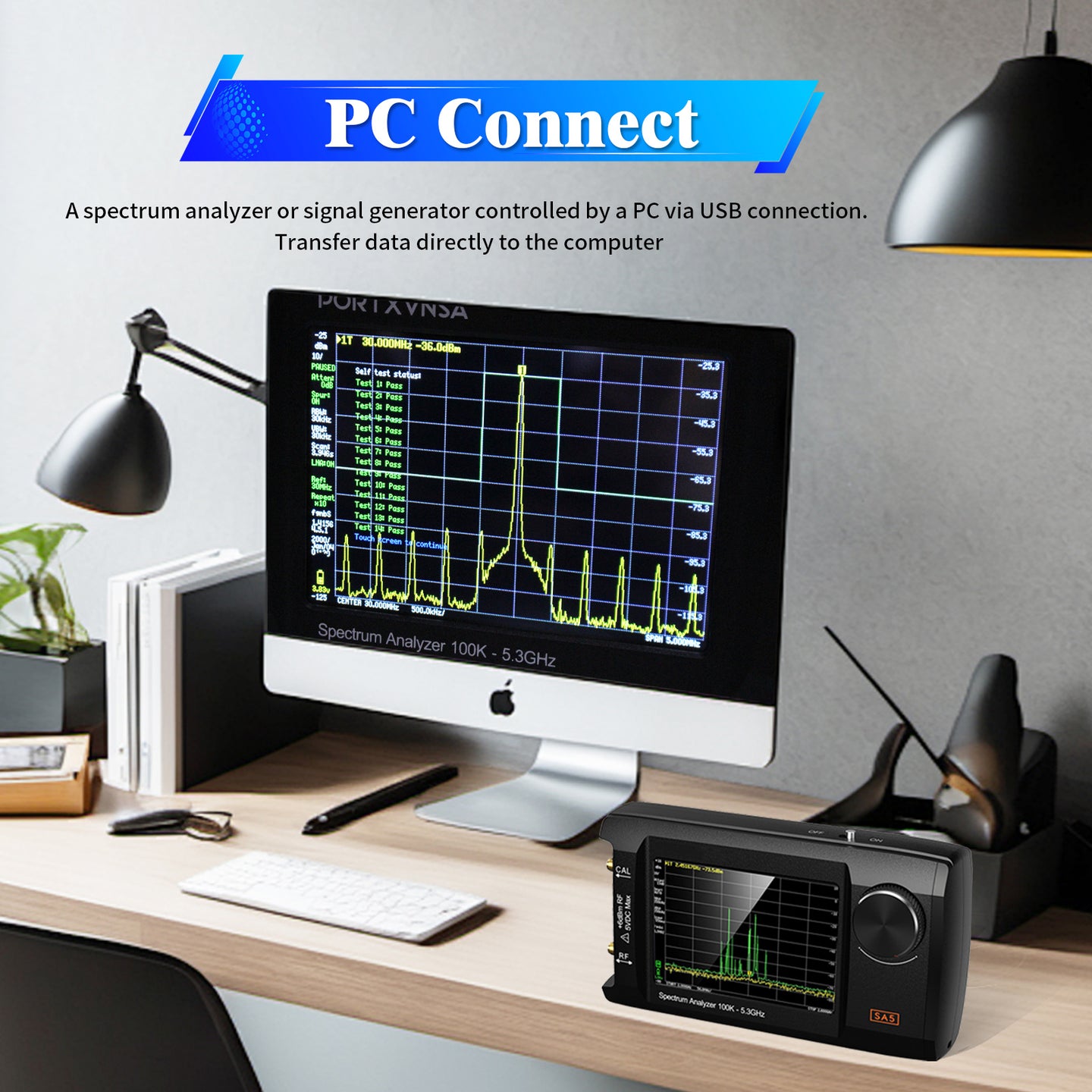 4" IPS LCD SA5 Multifunctionl Spectrum Analyzer 100k-5.3GHz Signal Generator