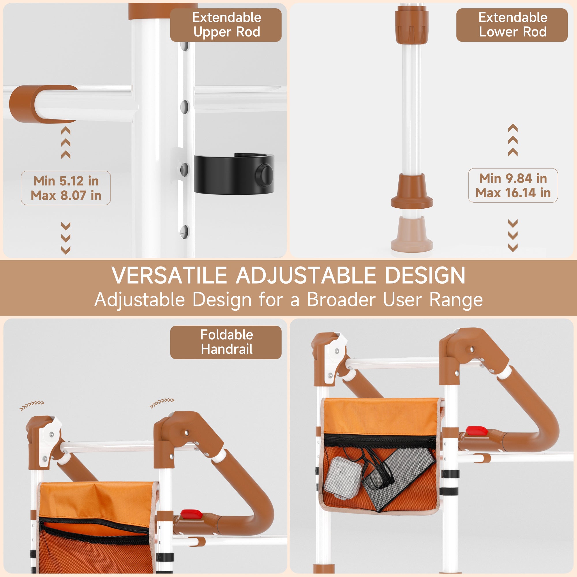 Bed Assist Rail w/ Non-Slip Handle & Storage Pouch Fits 350 LBS Bed Rails