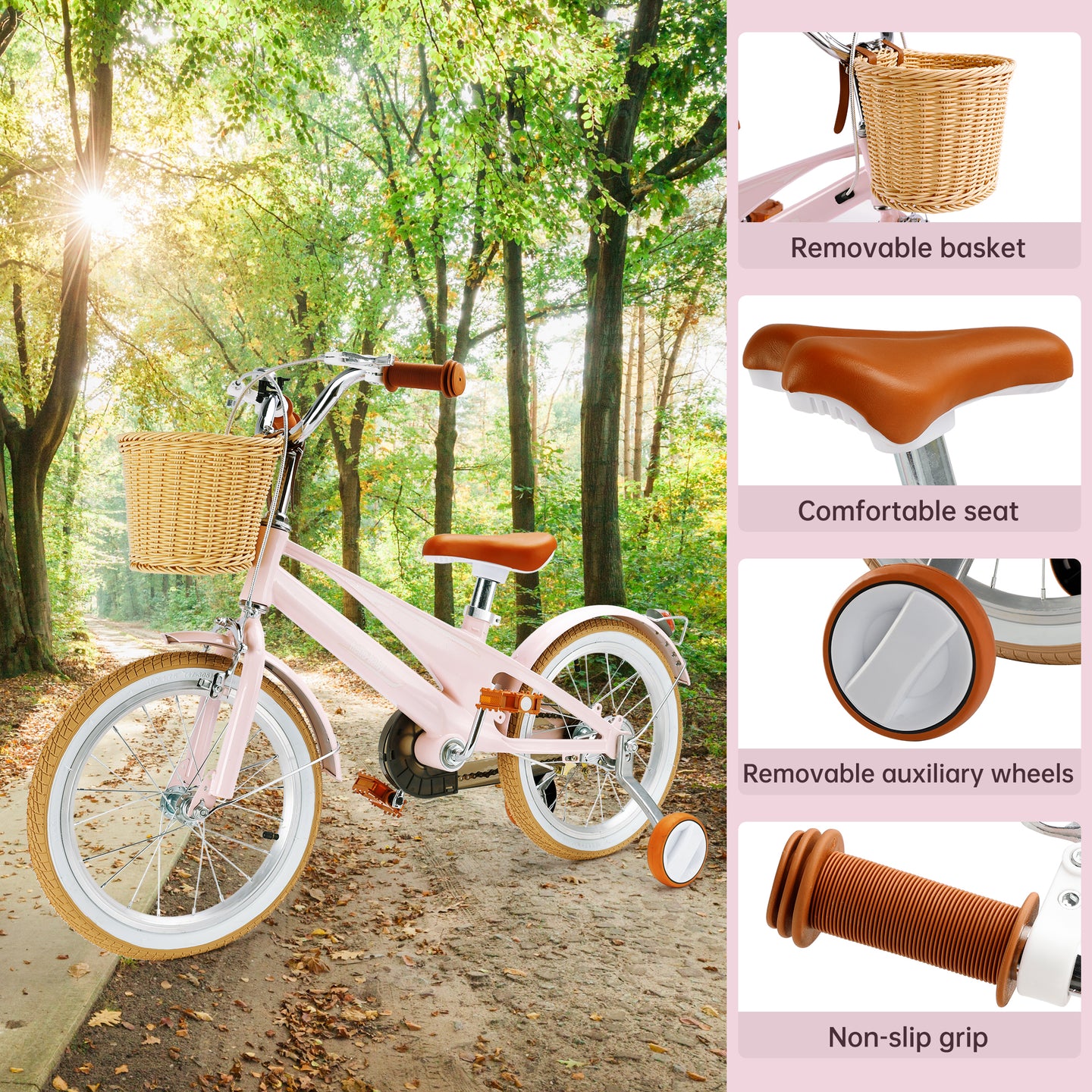16 inches Kid's Bike Child Bicycle for Ages 7-9 Years Boys and Girls with Basket