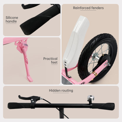 Fold Commuter Scooter Shock Absorbing 12 inch Rubber Air Tires Pink