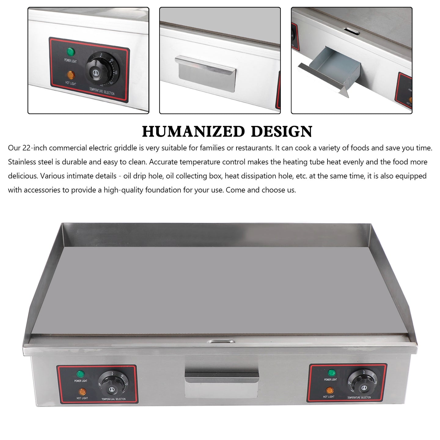 Commercial Electric Griddle 22''/30'' 110V Stainless Steel Flat Top Grill